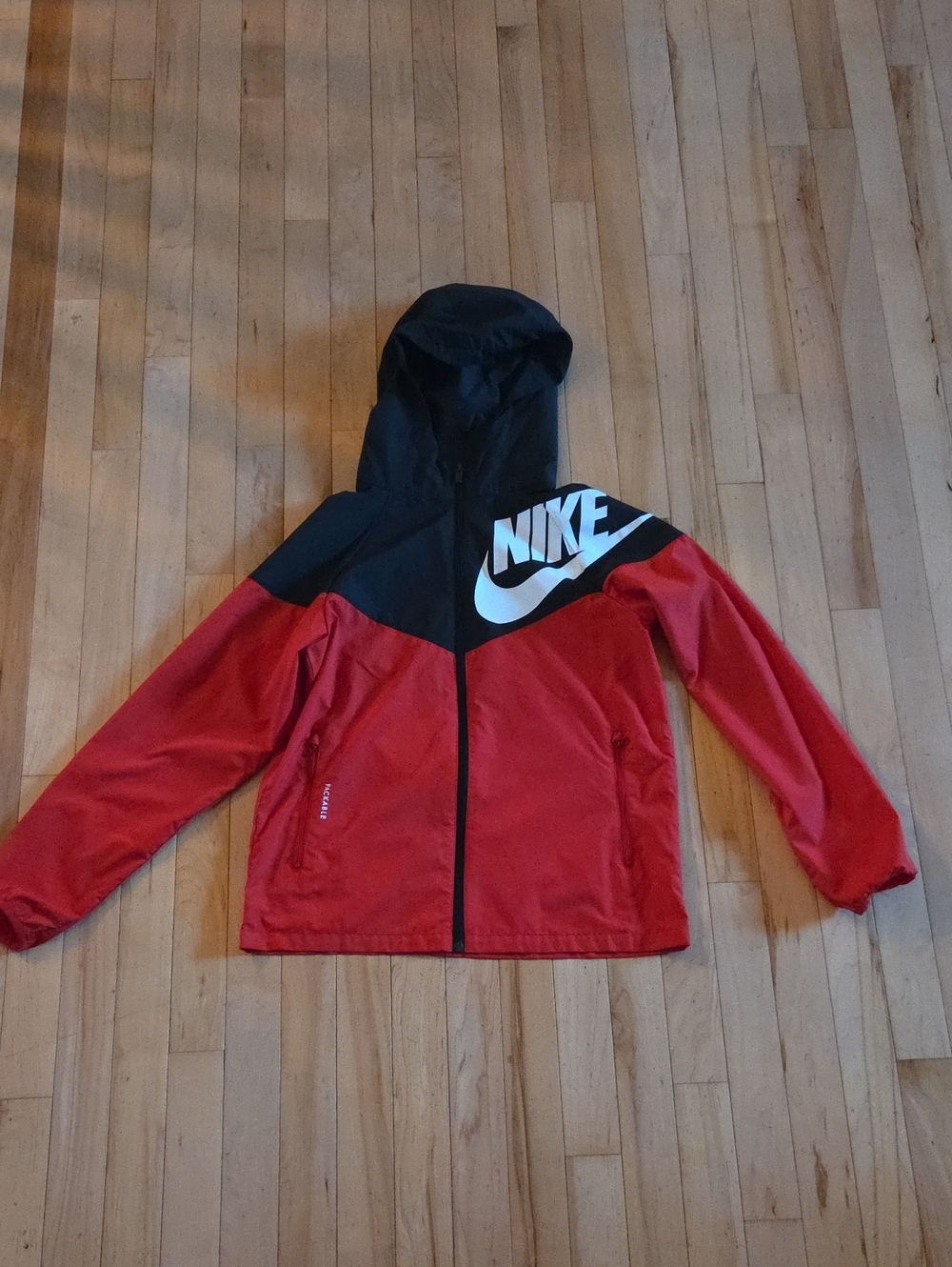 Nike Red and Black Hooded Windbreaker with White Swoosh